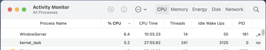 OSX Activity Monitor window